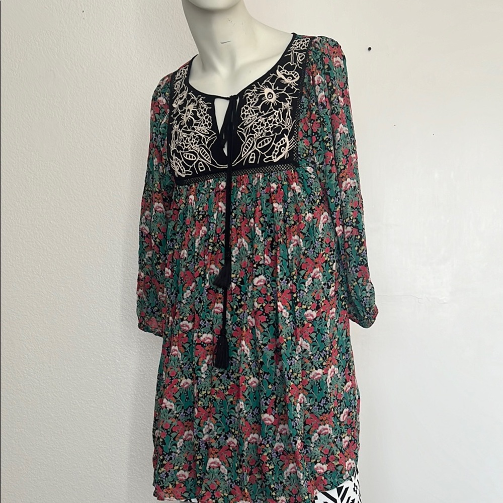 Anthropologie Floreat  Black and Green Women's  knee Dress size medium